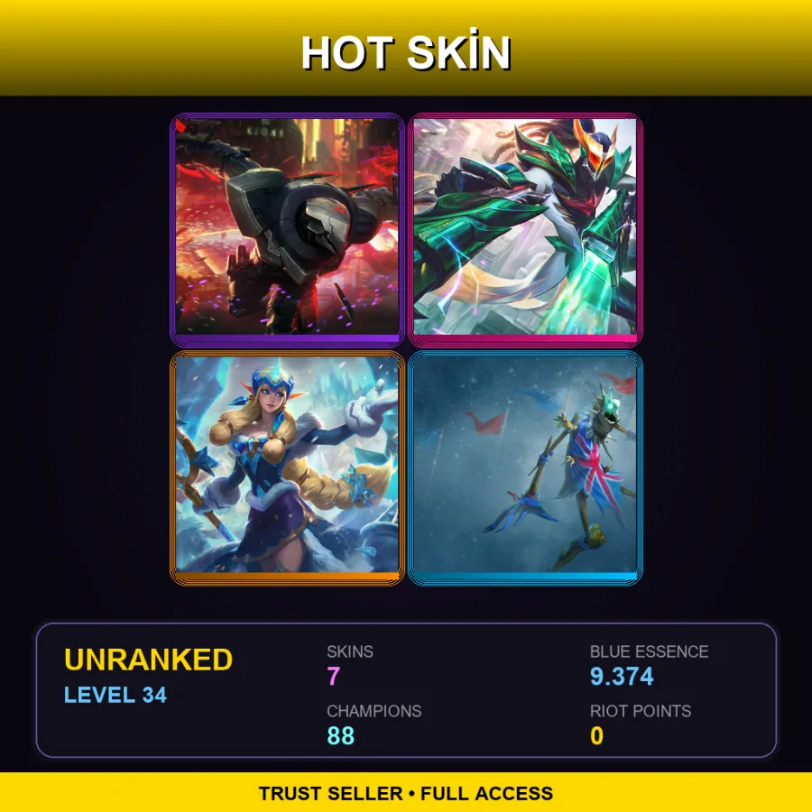 EUNE | Lv34 | Unranked | 7 Skin | 88 Champ — Masked Justice Lucian