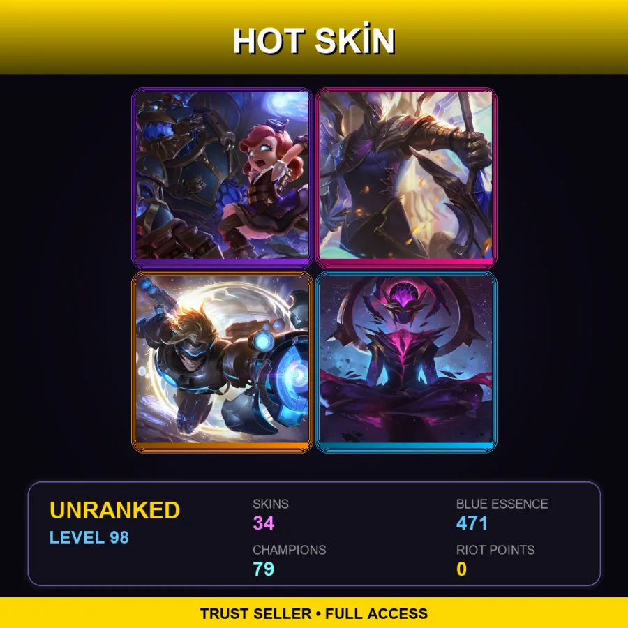 SG | Lv98 | Unranked | 34 Skin | 79 Champ — Skt T1 Zac