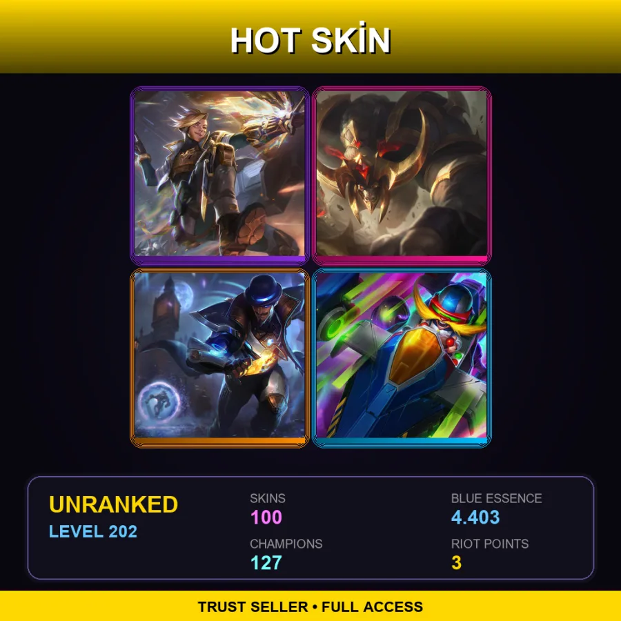 SG | Lv202 | Unranked | 100 Skin | 127 Champ — LoL account