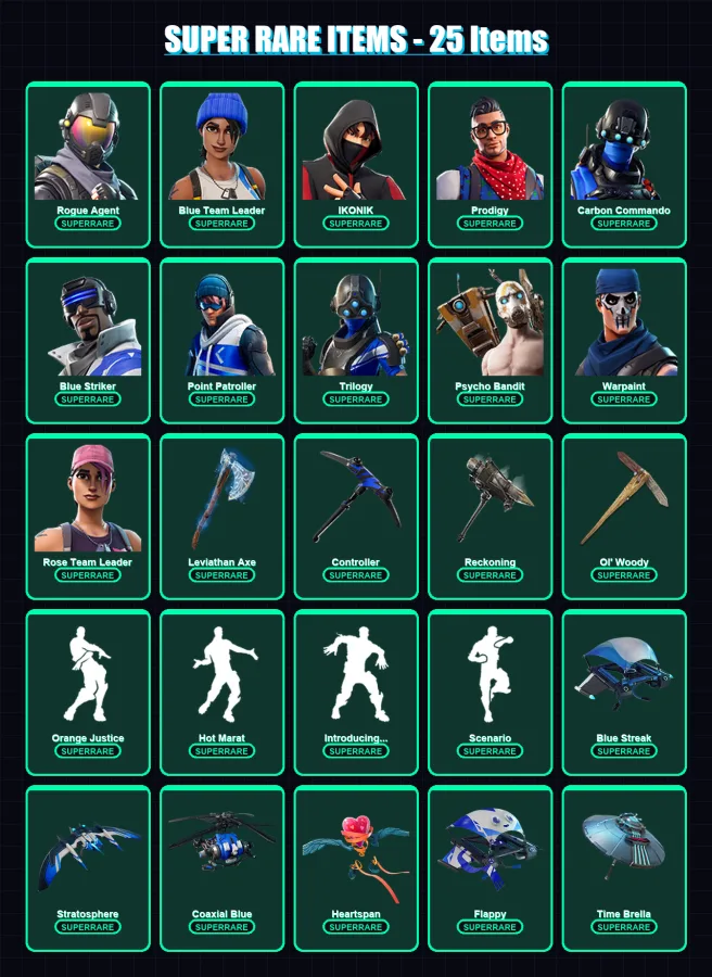 [PC/XBOX] | Rogue Agent | Blue Team Leader | IKONIK | Prodigy | Carbon Commando | 177 skin | 130 pickaxe | 138 emote | 123 glider | Lv1733