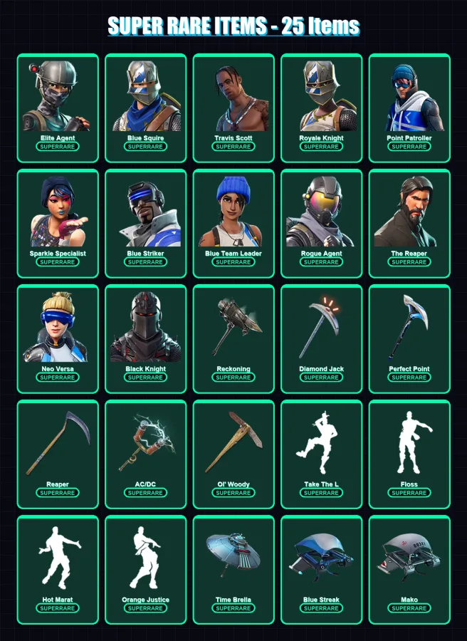 [PS4/PS5/PC] | Elite Agent | Blue Squire | Travis Scott | Royale Knight | Point Patroller | 293 skin | 292 pickaxe | 268 emote | 262 glider | Lv5027