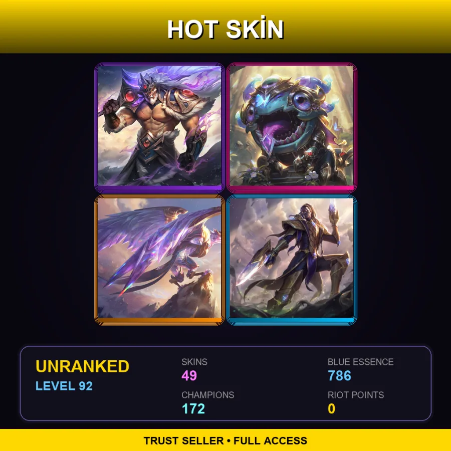 SG | Victorious Tryndamere | Victorious Kog'Maw | Victorious Anivia | Victorious Lucian | 49 Skin | 172 Champ | Lv92