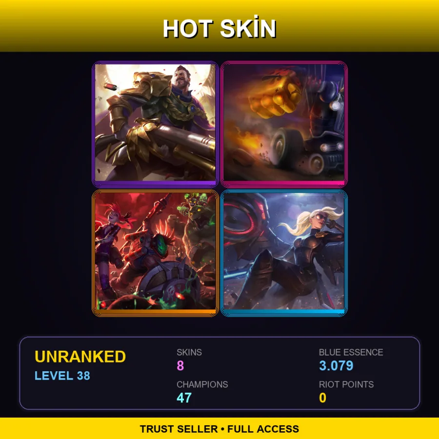 VN | Lv38 | Unranked | 8 Skin | 47 Champ — LoL account