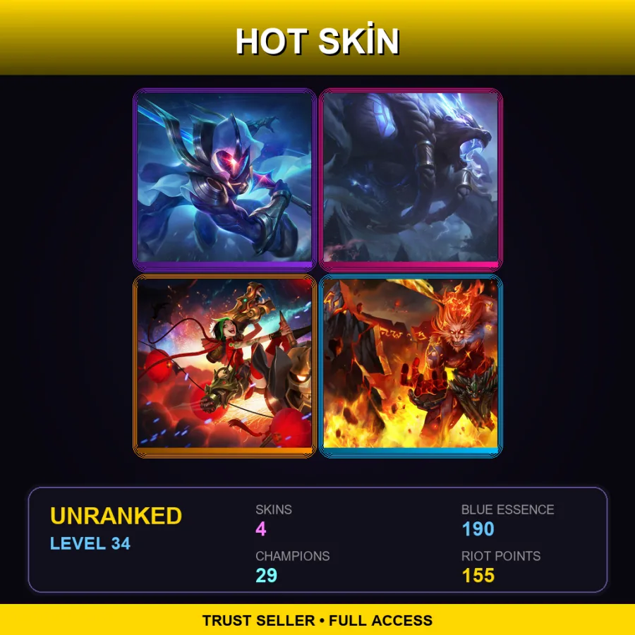 EUNE | Lv34 | Unranked | 4 Skin | 29 Champ — LoL account