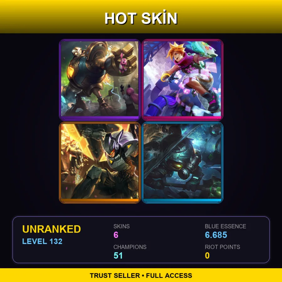 LAS | Lv132 | Unranked | 6 Skin | 51 Champ — LoL account