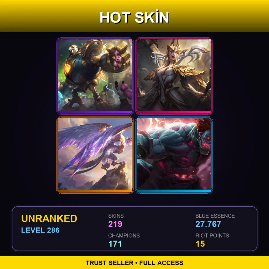 SG | Lv286 | Unranked | 219 Skin | 171 Champ — LoL account