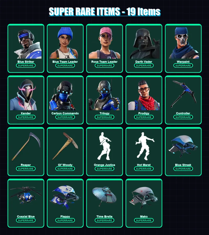 [PC/PSN] | Blue Striker | Blue Team Leader | Rose Team Leader | Darth Vader | Warpaint | 292 skin | 342 pickaxe | 278 emote | 279 glider | Lv4343