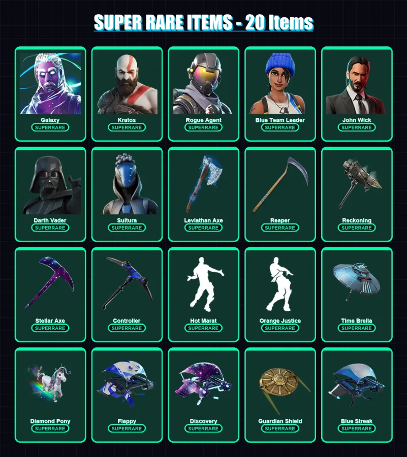 [PS4/PS5/PC] | Galaxy | Kratos | Rogue Agent | Blue Team Leader | John Wick | 244 skin | 213 pickaxe | 405 emote | 168 glider | Lv1815