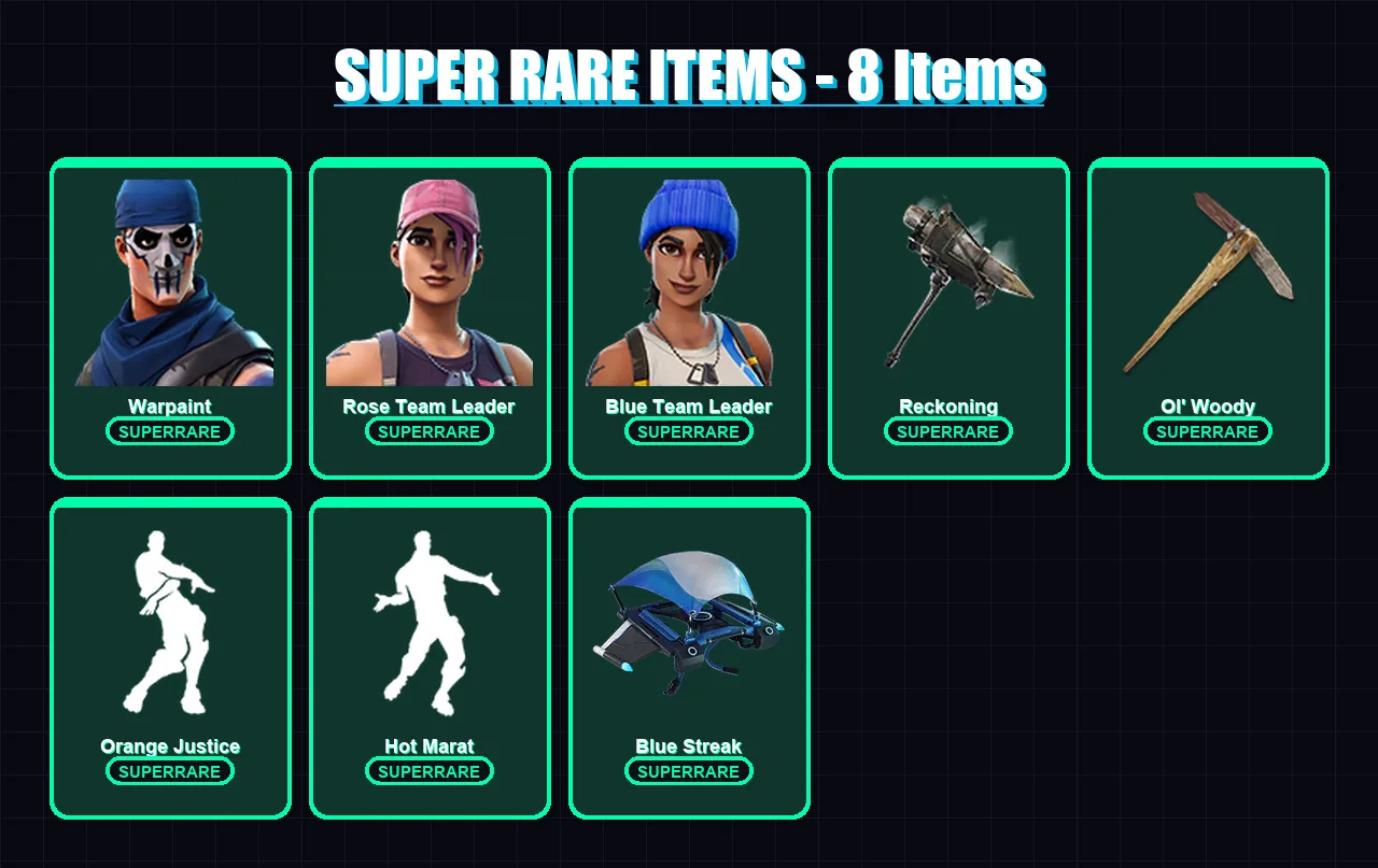 [PC] | Warpaint | Rose Team Leader | Blue Team Leader | Drift | Sentinel | 36 skin | 33 pickaxe | 32 emote | 38 glider | Lv422