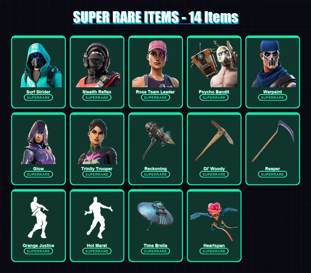[PC/XBOX] | Surf Strider | Stealth Reflex | Rose Team Leader | Psycho Bandit | Warpaint | 238 skin | 249 pickaxe | 229 emote | 216 glider | Lv3532 — Fortnite account