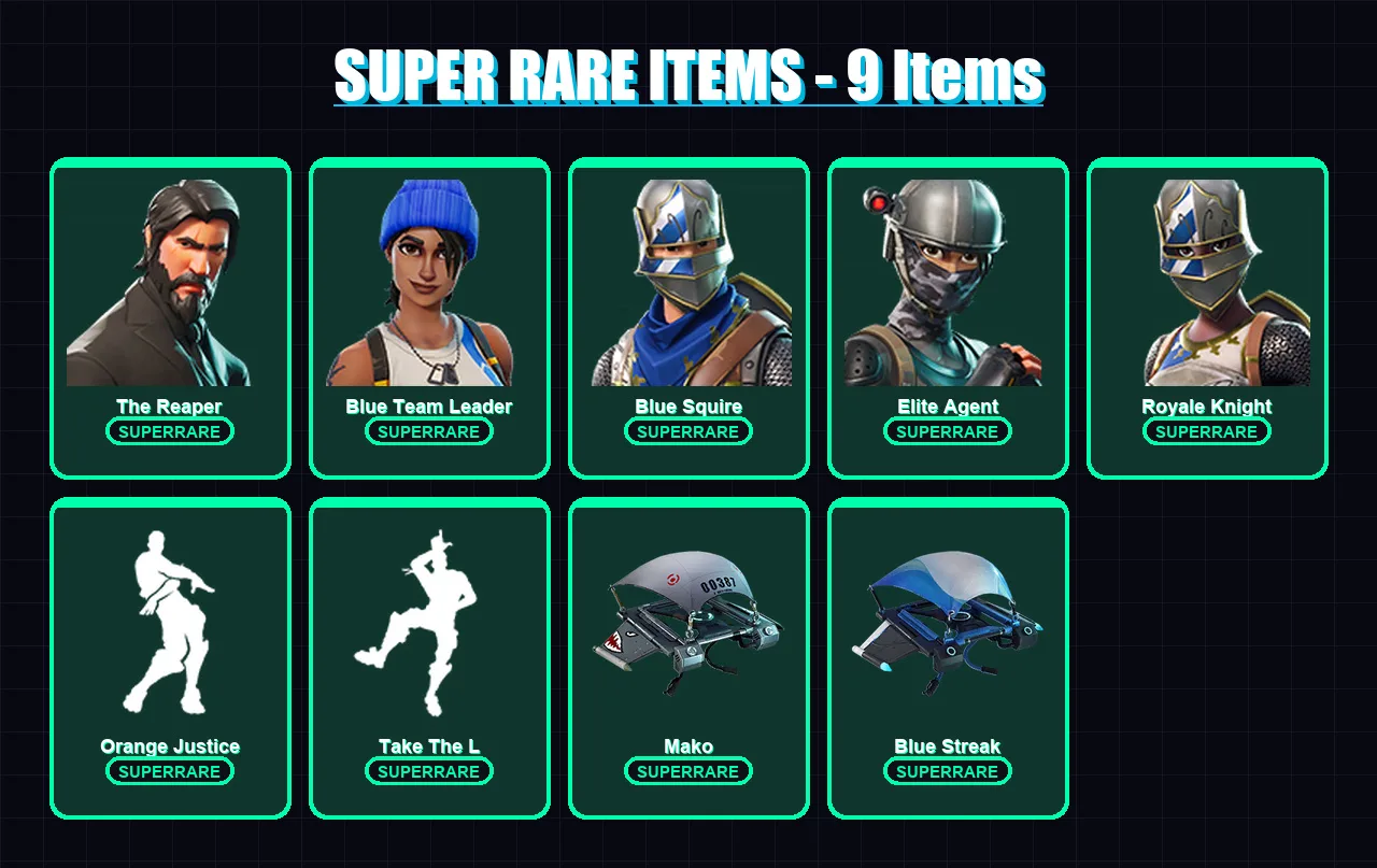 [PC/XBOX/PSN] | The Reaper | Blue Team Leader | Blue Squire | Elite Agent | Royale Knight | 22 skin | 19 pickaxe | 19 emote | 19 glider | Lv292