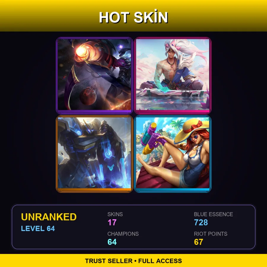 EUNE | Lv64 | Unranked | 17 Skin | 64 Champ — LoL account