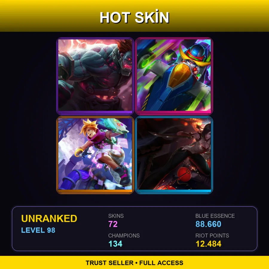 EUW | Hextech Sion | Arcade Corki | Arcade Ezreal | Warring Kingdoms Katarina | 72 Skin | 134 Champ | Lv98