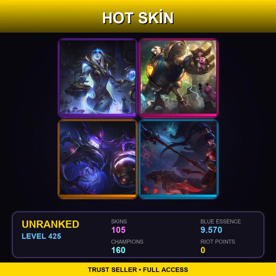 LAN | Lv425 | Unranked | 105 Skin | 160 Champ — LoL account