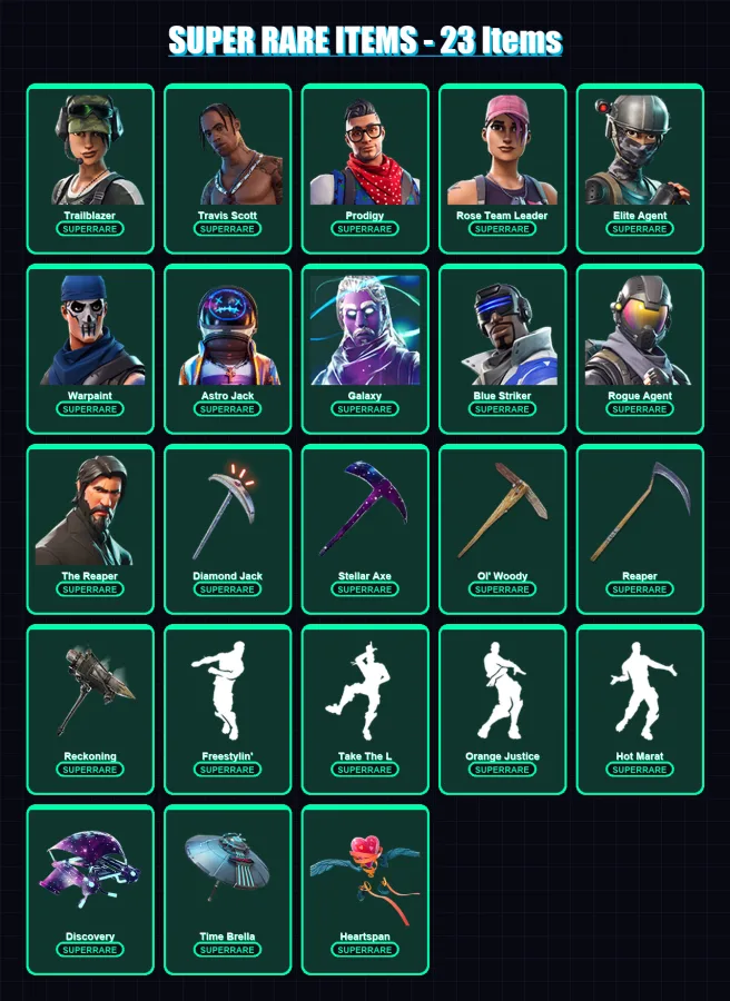[PC/XBOX] | Trailblazer | Travis Scott | Prodigy | Rose Team Leader | Elite Agent | 244 skin | 192 pickaxe | 150 emote | 143 glider | Lv3056 — Fortnite account
