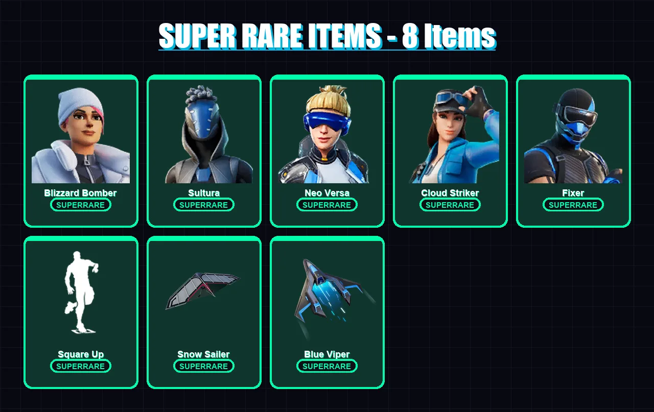 [PS4/PS5/PC] | Blizzard Bomber | Sultura | Neo Versa | Cloud Striker | Fixer | 24 skin | 41 pickaxe | 21 emote | 39 glider | Lv560 — Fortnite account