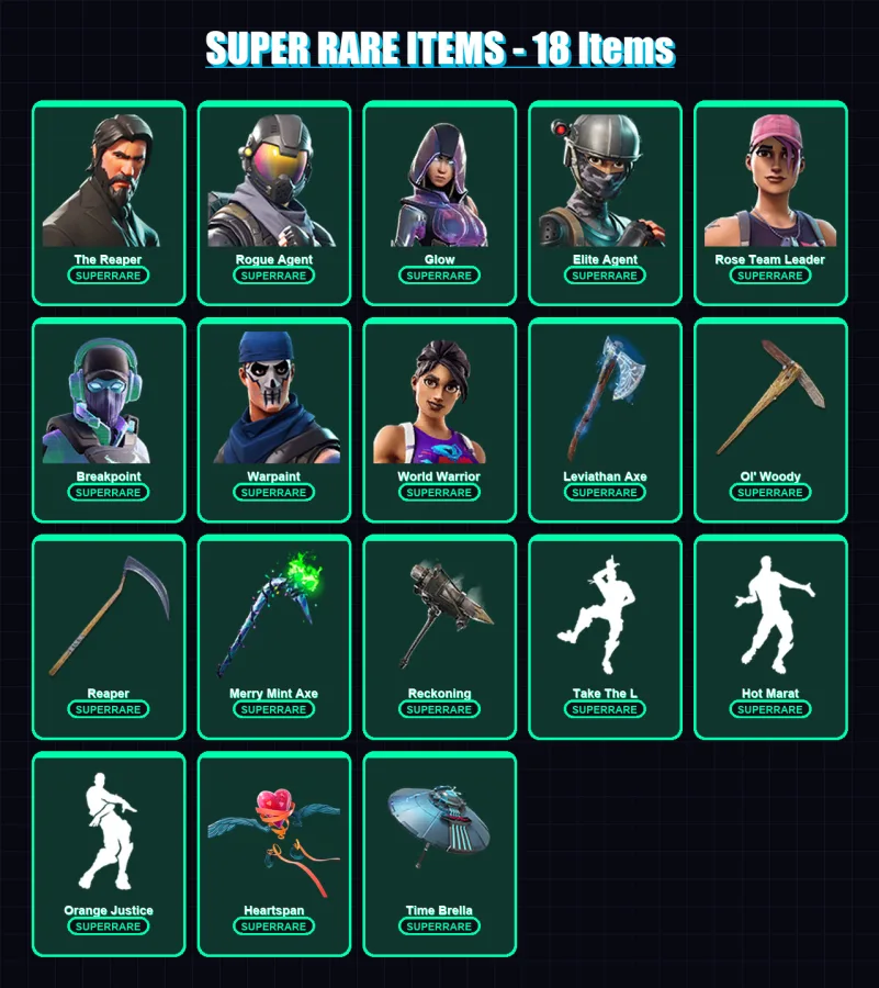 [PC/XBOX/PSN] | The Reaper | Rogue Agent | Glow | Elite Agent | Rose Team Leader | 249 skin | 198 pickaxe | 166 emote | 171 glider | Lv2562