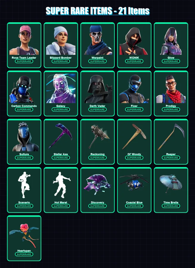 [PC/XBOX] | Rose Team Leader | Blizzard Bomber | Warpaint | IKONIK | Glow | 226 skin | 282 pickaxe | 209 emote | 225 glider | Lv3632