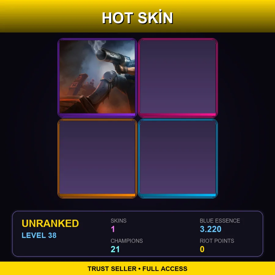 EUW | Lv38 | Unranked | 1 Skin | 21 Champ — Riot Graves
