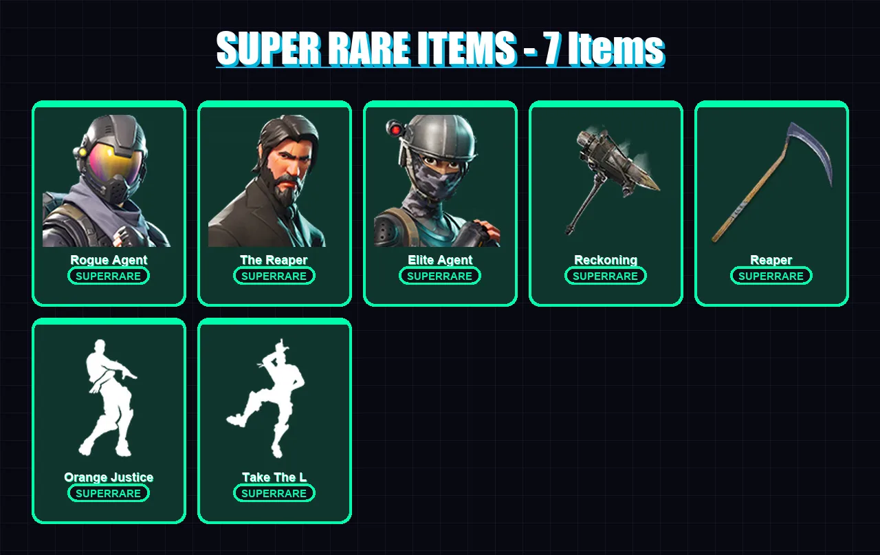 [PC/XBOX/PSN] | Rogue Agent | The Reaper | Elite Agent | Calamity | Dark Voyager | 40 skin | 57 pickaxe | 36 emote | 38 glider | Lv473