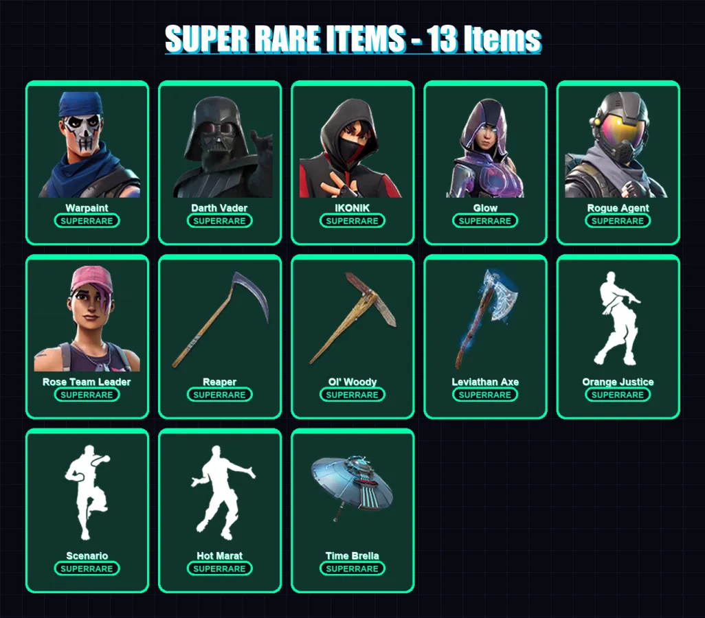 [PC/XBOX/PSN] | Warpaint | Darth Vader | IKONIK | Glow | Rogue Agent | 174 skin | 204 pickaxe | 165 emote | 180 glider | Lv2595