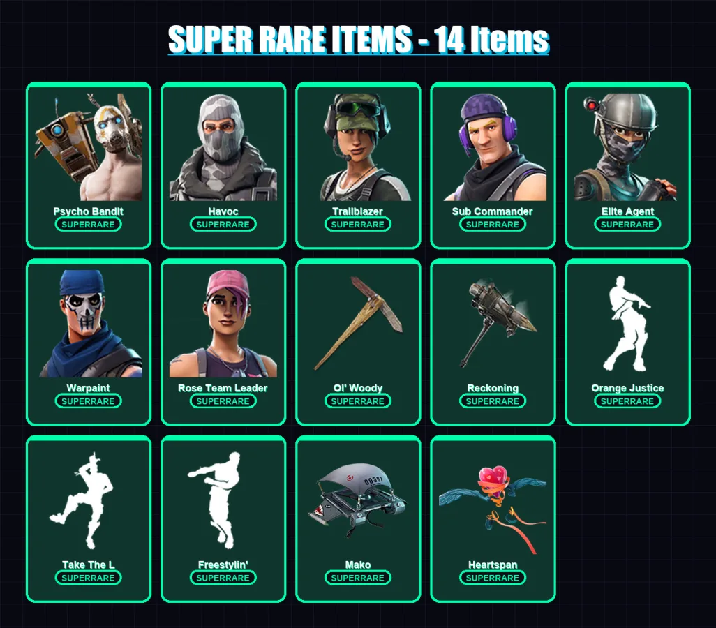 [PC/PSN] | Psycho Bandit | Havoc | Trailblazer | Sub Commander | Elite Agent | 71 skin | 71 pickaxe | 72 emote | 62 glider | Lv695