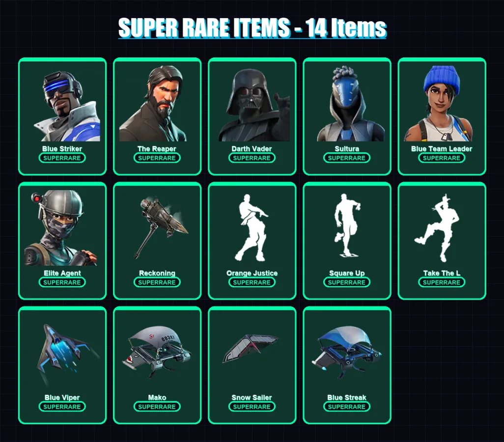 [PS4/PS5/PC] | Blue Striker | The Reaper | Darth Vader | Sultura | Blue Team Leader | 130 skin | 131 pickaxe | 112 emote | 124 glider | Lv1706