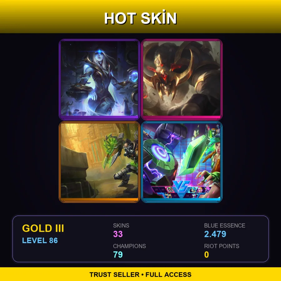 EUW | Cosmic Queen Ashe | Conqueror Alistar | Hextech Singed | Arcade Riven | 33 Skin | 79 Champ | Gold III | Lv86