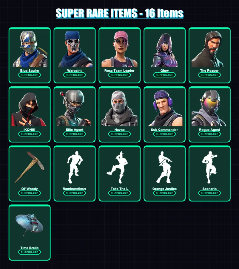 [PC/PSN] | Blue Squire | Warpaint | Rose Team Leader | Glow | The Reaper | 82 skin | 92 pickaxe | 75 emote | 87 glider | Lv885