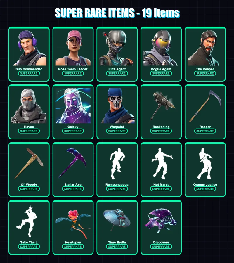 [PC/XBOX/PSN] | Sub Commander | Rose Team Leader | Elite Agent | Rogue Agent | The Reaper | 102 skin | 68 pickaxe | 84 emote | 76 glider | Lv703