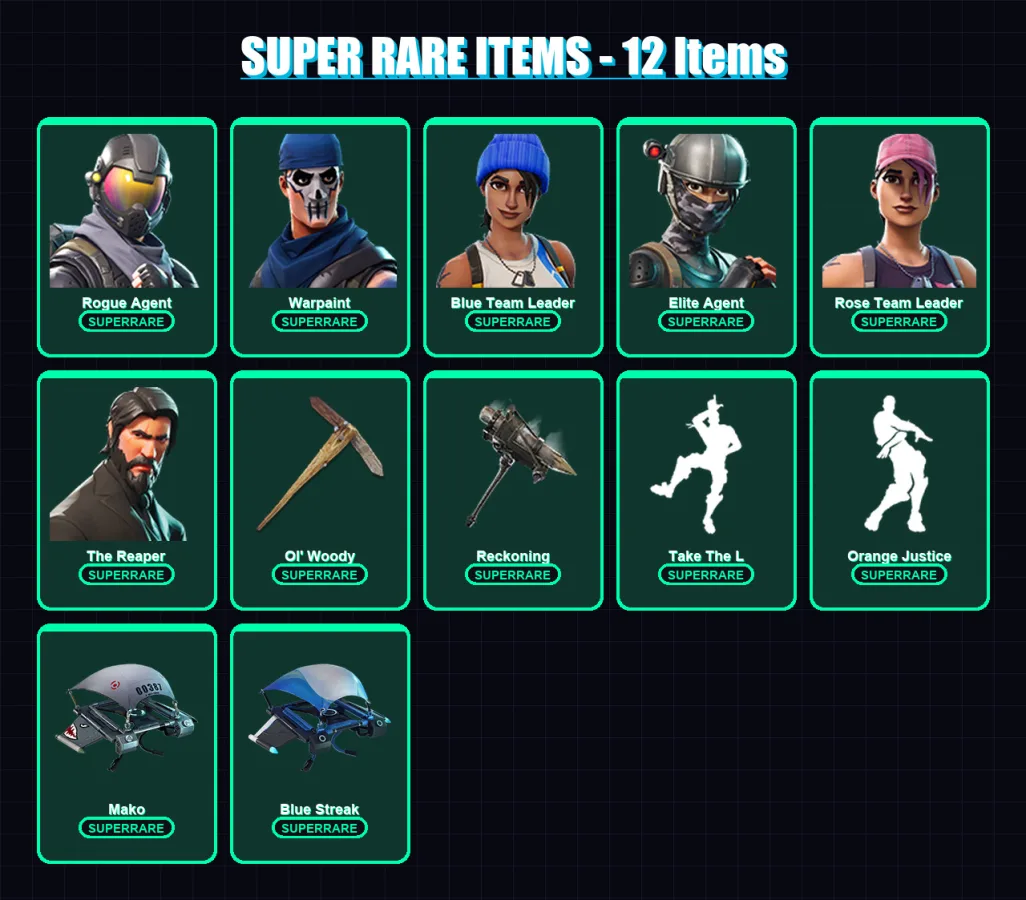 [PC/XBOX] | Rogue Agent | Warpaint | Blue Team Leader | Elite Agent | Rose Team Leader | 29 skin | 17 pickaxe | 22 emote | 21 glider | Lv277 — Fortnite account