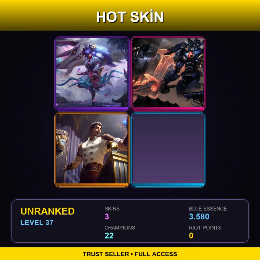 VN | Lv37 | Unranked | 3 Skin | 22 Champ — LoL account
