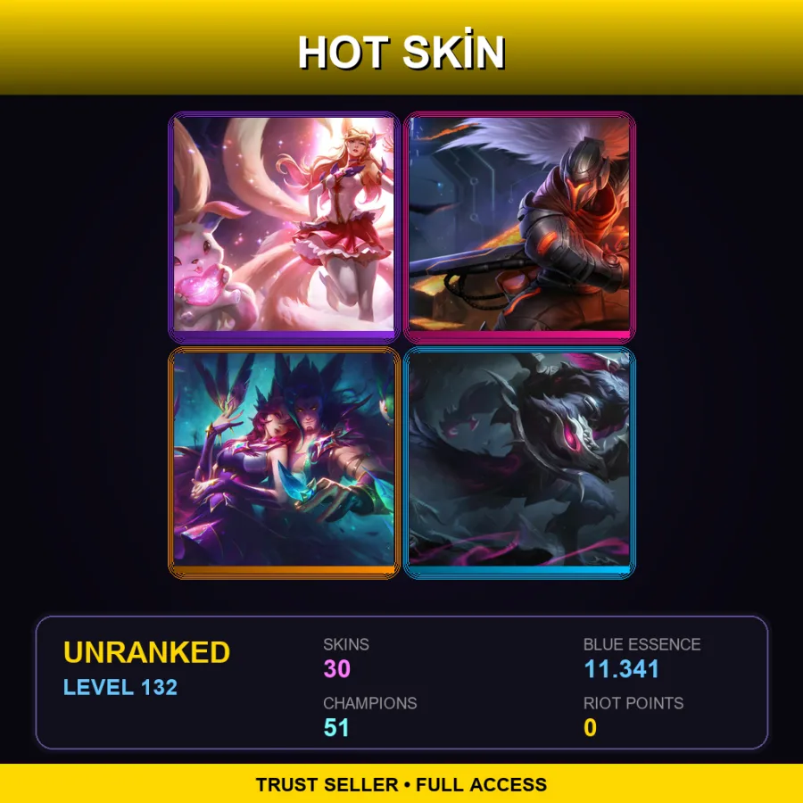 LAN | Star Guardian Ahri | PROJECT: Yasuo | Star Guardian Rakan | Old God Warwick | 30 Skin | 51 Champ | Lv132