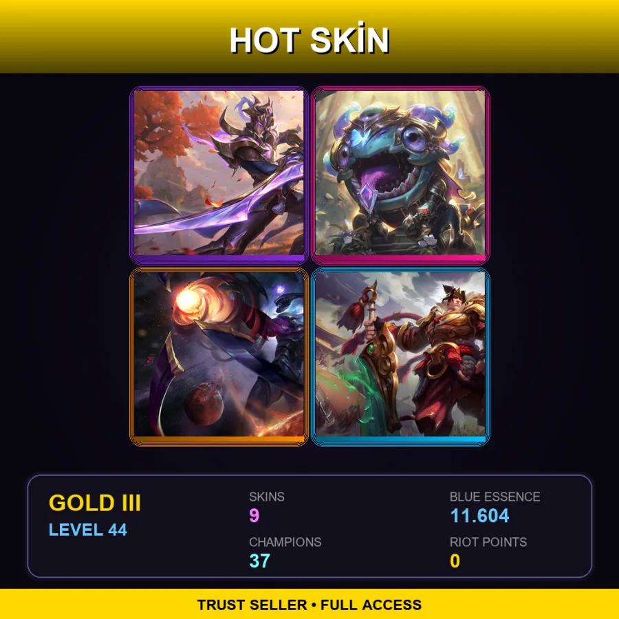 EUW | Lv44 | Gold III | 9 Skin | 37 Champ