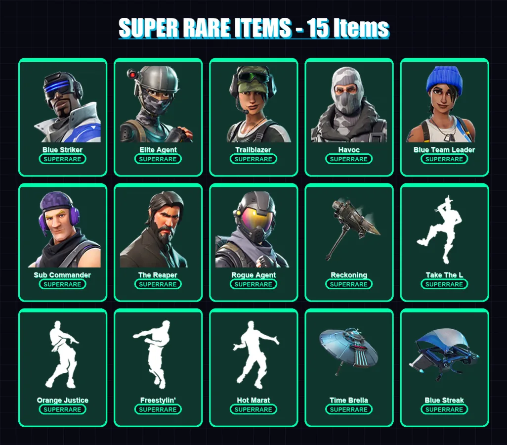 [PS4/PS5/XBOX/PC] | Blue Striker | Elite Agent | Trailblazer | Havoc | Blue Team Leader | 44 skin | 35 pickaxe | 41 emote | 49 glider | Lv645
