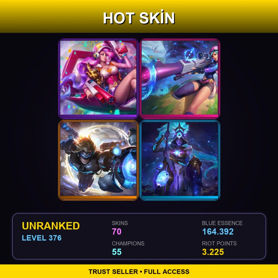 EUW | Lv376 | Unranked | 70 Skin | 55 Champ
