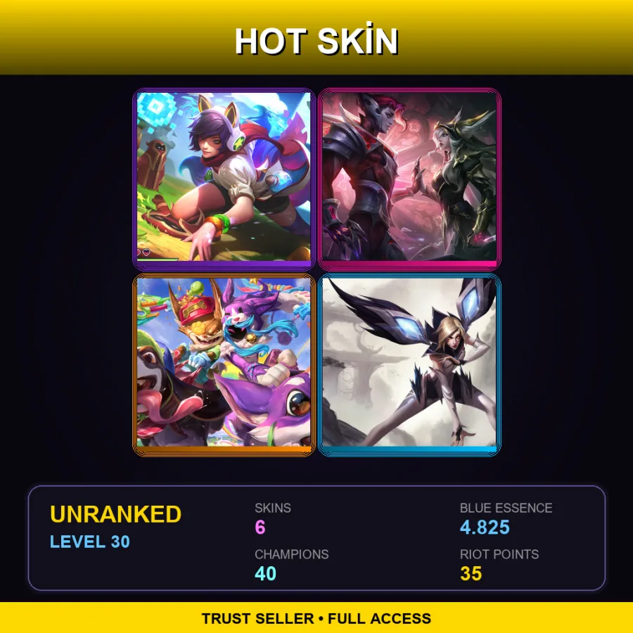 EUW | Lv30 | Unranked | 6 Skin | 40 Champ