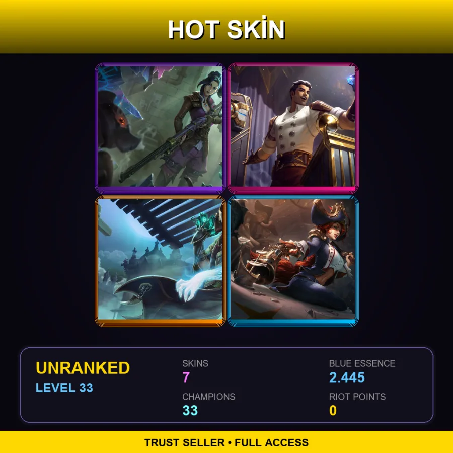 LAS | Lv33 | Unranked | 7 Skin | 33 Champ — LoL account
