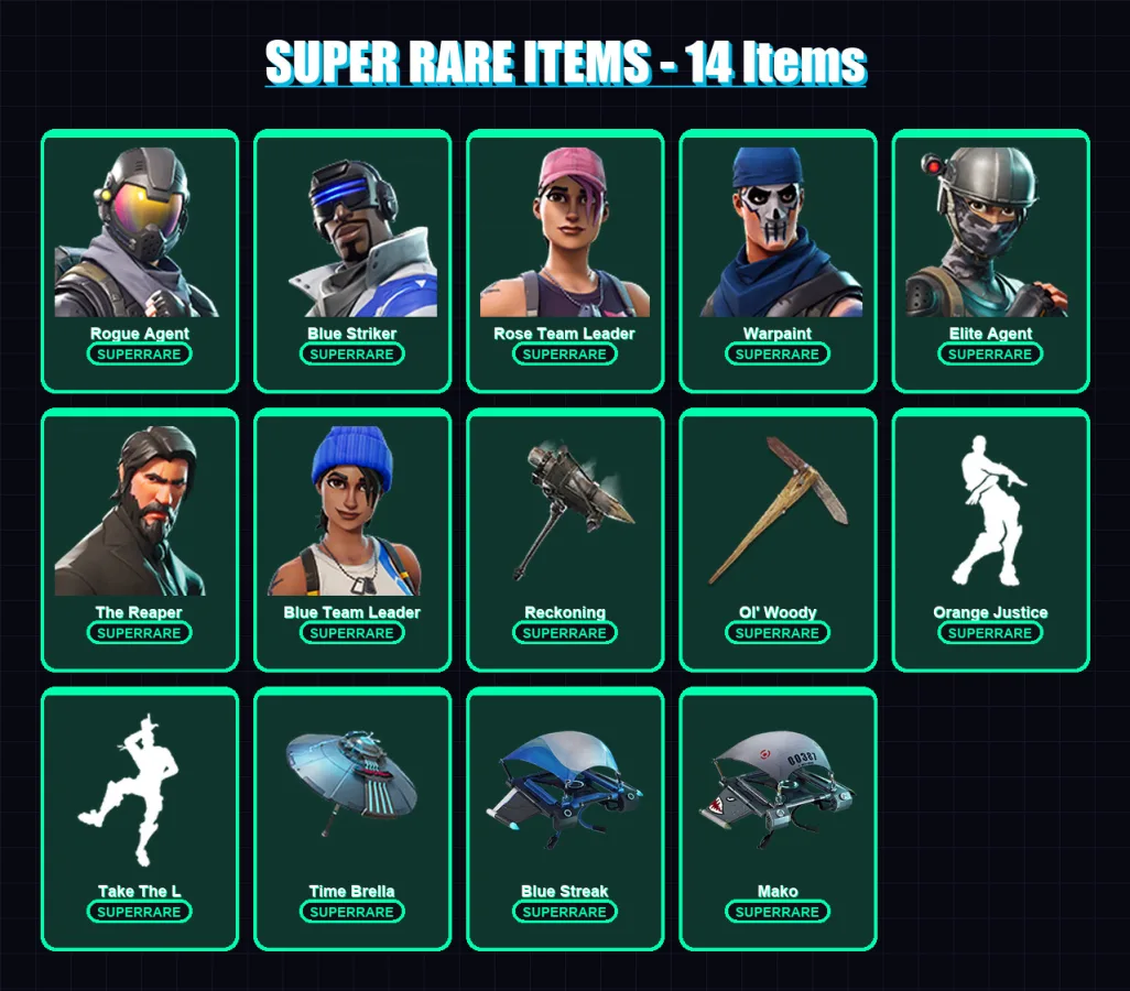 [PS4/PS5/PC] | Rogue Agent | Blue Striker | Rose Team Leader | Warpaint | Elite Agent | 47 skin | 49 pickaxe | 51 emote | 66 glider | Lv899