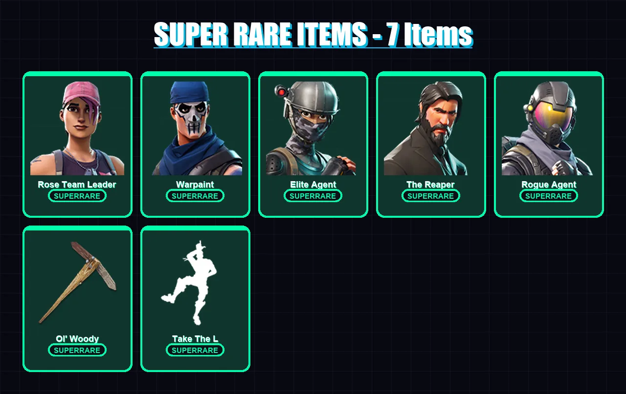 [PC/XBOX/PSN] | Rose Team Leader | Warpaint | Elite Agent | The Reaper | Rogue Agent | 9 skin | 10 pickaxe | 19 emote | 11 glider | Lv127