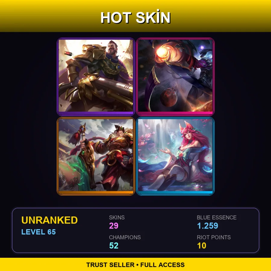EUW | Lv65 | Unranked | 29 Skin | 52 Champ — LoL account