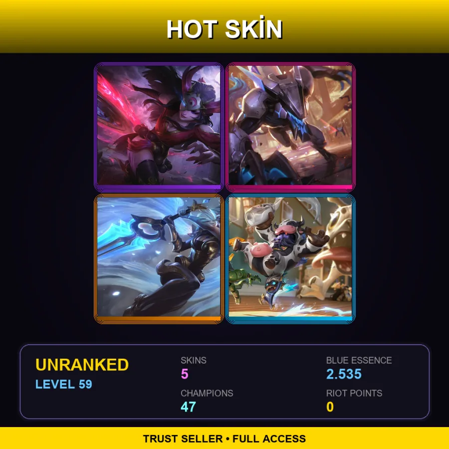 EUW | Lv59 | Unranked | 5 Skin | 47 Champ — LoL account