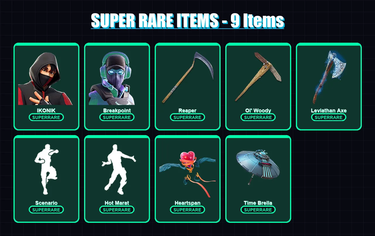 [PS4/PS5/XBOX/PC] | IKONIK | Breakpoint | Ultima Knight | The Cube Queen | Era | 194 skin | 240 pickaxe | 177 emote | 184 glider | Lv3829