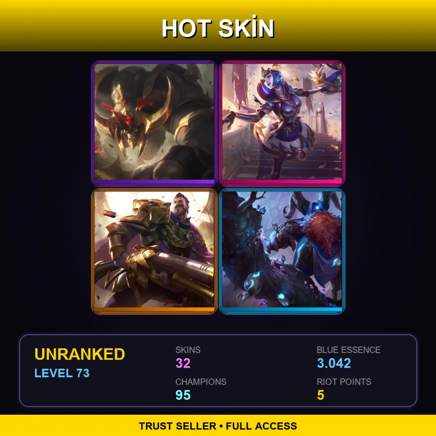 ME | Lv73 | Unranked | 32 Skin | 95 Champ — Unranked / Smurf League of Legends