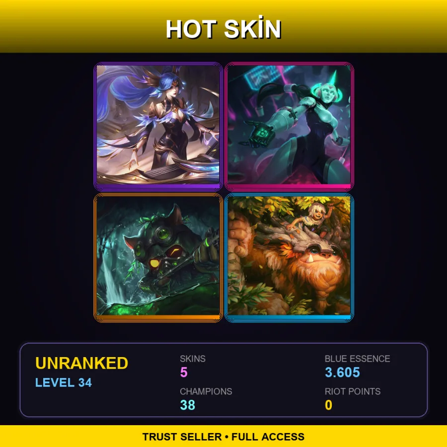 EUNE | Lv34 | Unranked | 5 Skin | 38 Champ — LoL account