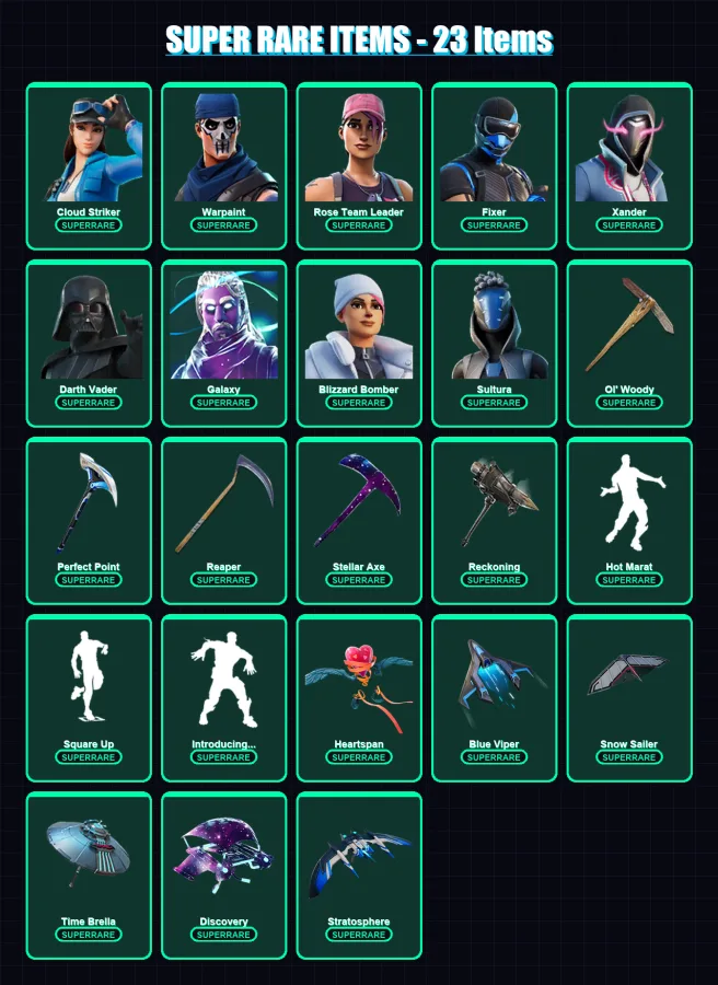 [PC] | Cloud Striker | Warpaint | Rose Team Leader | Fixer | Xander | 262 skin | 250 pickaxe | 229 emote | 231 glider | Lv3782