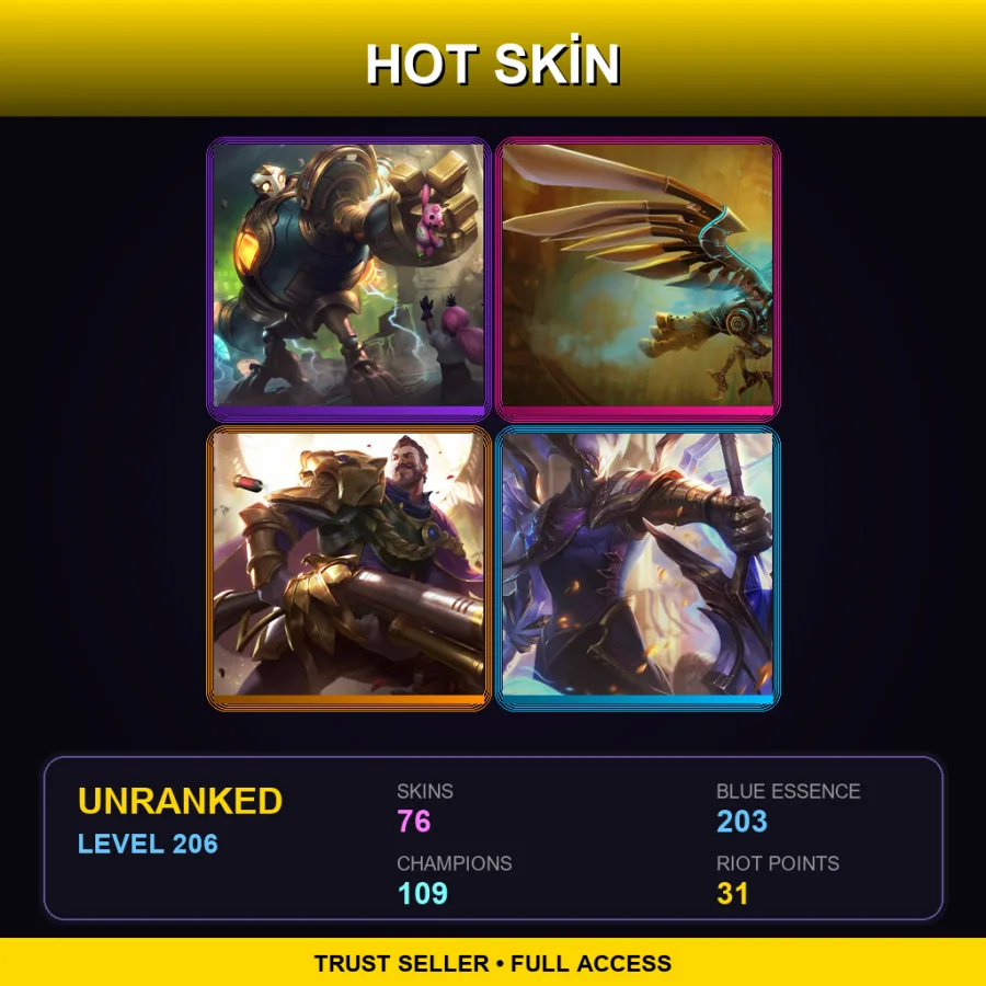 SG | Lv206 | Unranked | 76 Skin | 109 Champ — LoL account