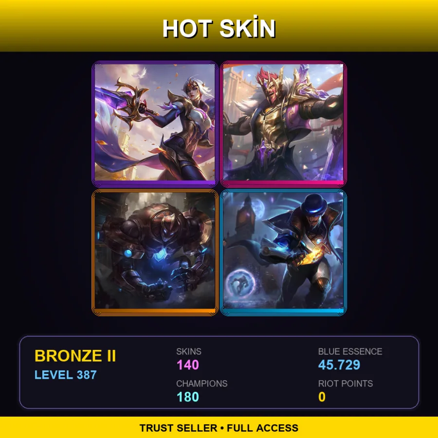 EUW | Lv387 | Bronze II | 140 Skin | 180 Champ
