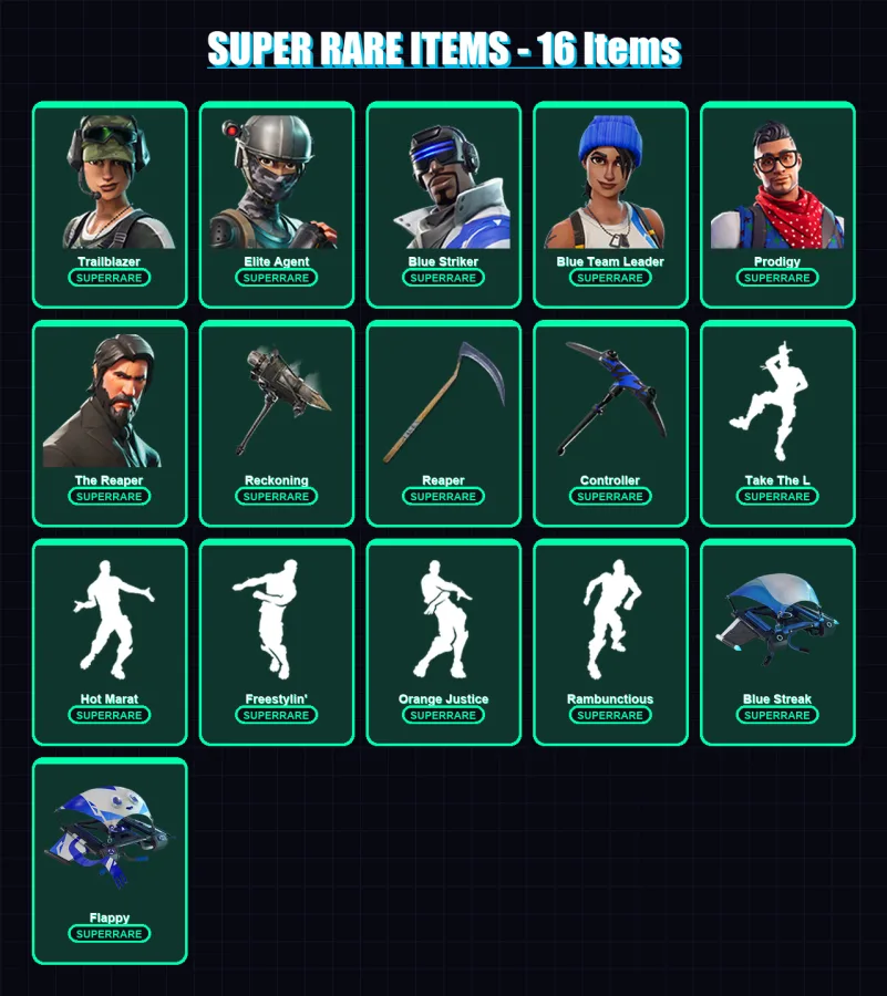 [PS4/PS5/XBOX/PC] | Trailblazer | Elite Agent | Blue Striker | Blue Team Leader | Prodigy | 53 skin | 36 pickaxe | 44 emote | 36 glider | Lv522 — Fortnite account