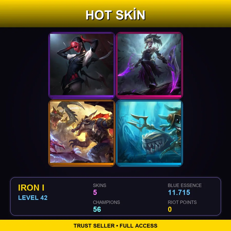 VN | Lv42 | Iron I | 5 Skin | 56 Champ — LoL account